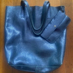 Anthropologie genuine leather metallic soft tote